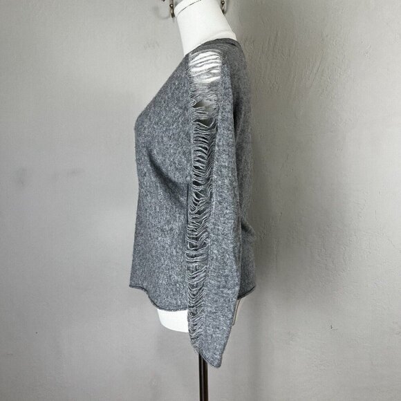 n:PHILANTHROPY Sweater Wool Cashmere Blend Distressed Sleeve Gray Size Medium‎ - Picture 2 of 10
